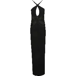 Cut Out Detail Silk Crepe Long Dress In Black