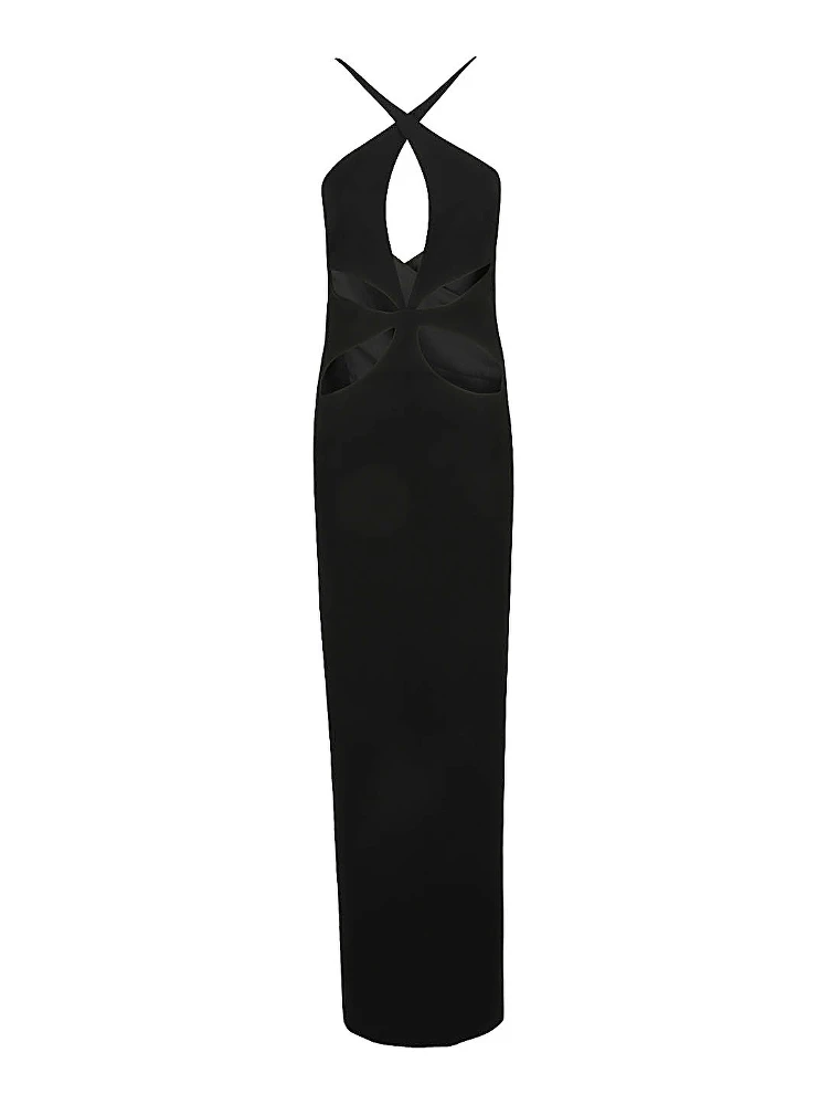 Cut Out Detail Silk Crepe Long Dress In Black