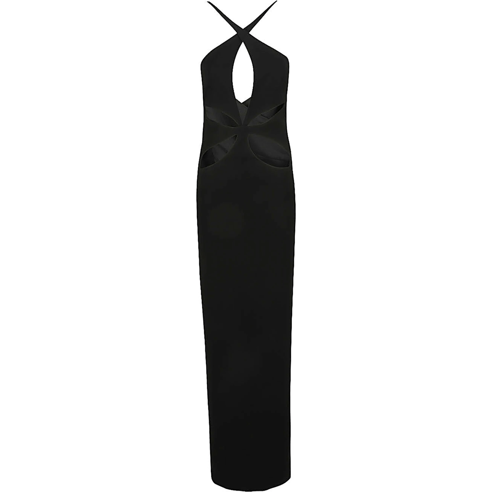 Cut Out Detail Silk Crepe Long Dress In Black