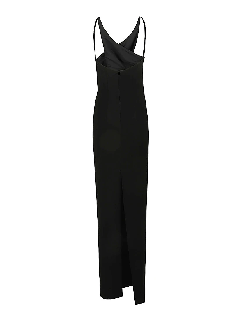 Cut Out Detail Silk Crepe Long Dress In Black