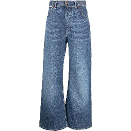 Logo Embroidered Wide-leg Jeans