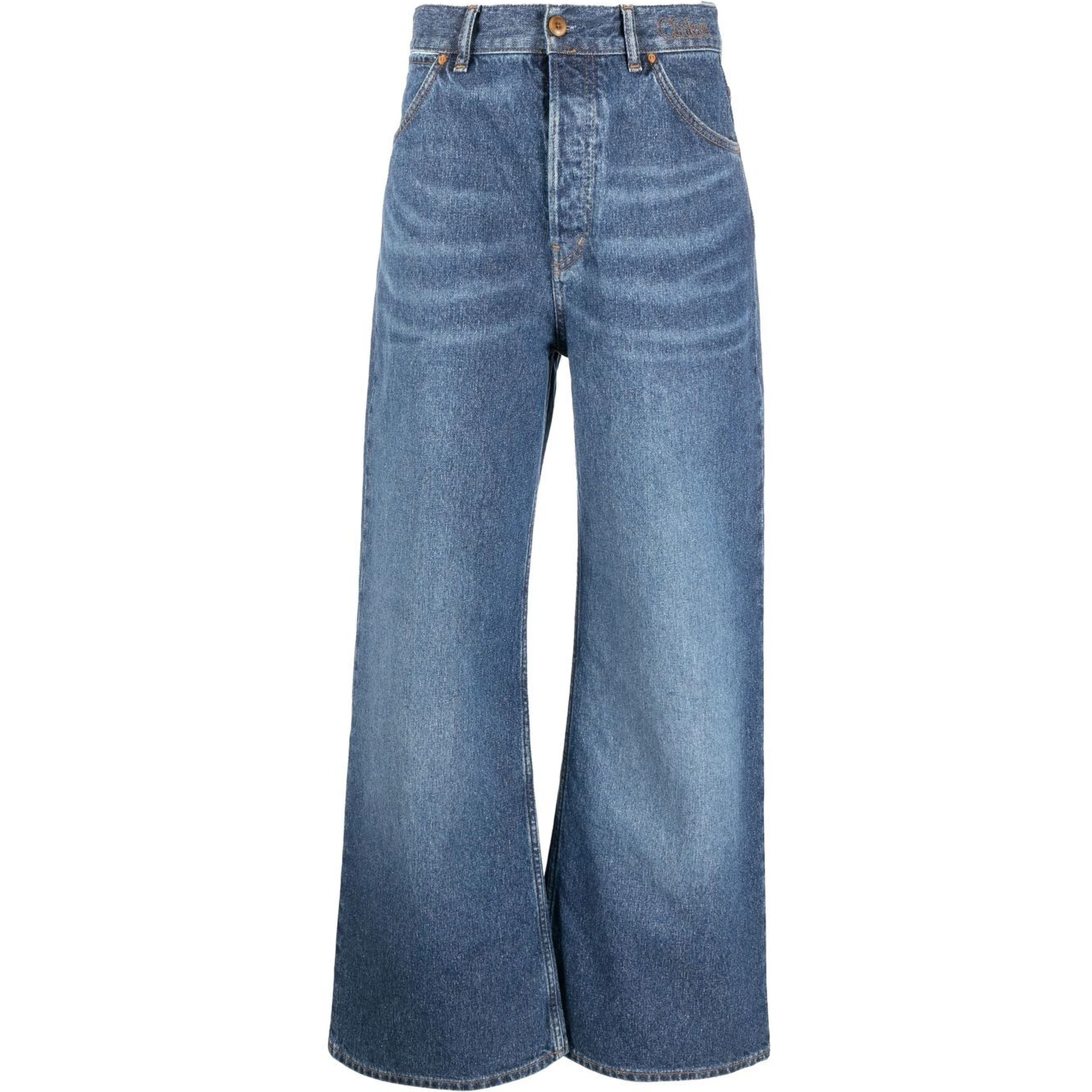 Logo Embroidered Wide-leg Jeans