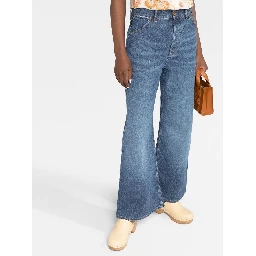 Logo Embroidered Wide-leg Jeans