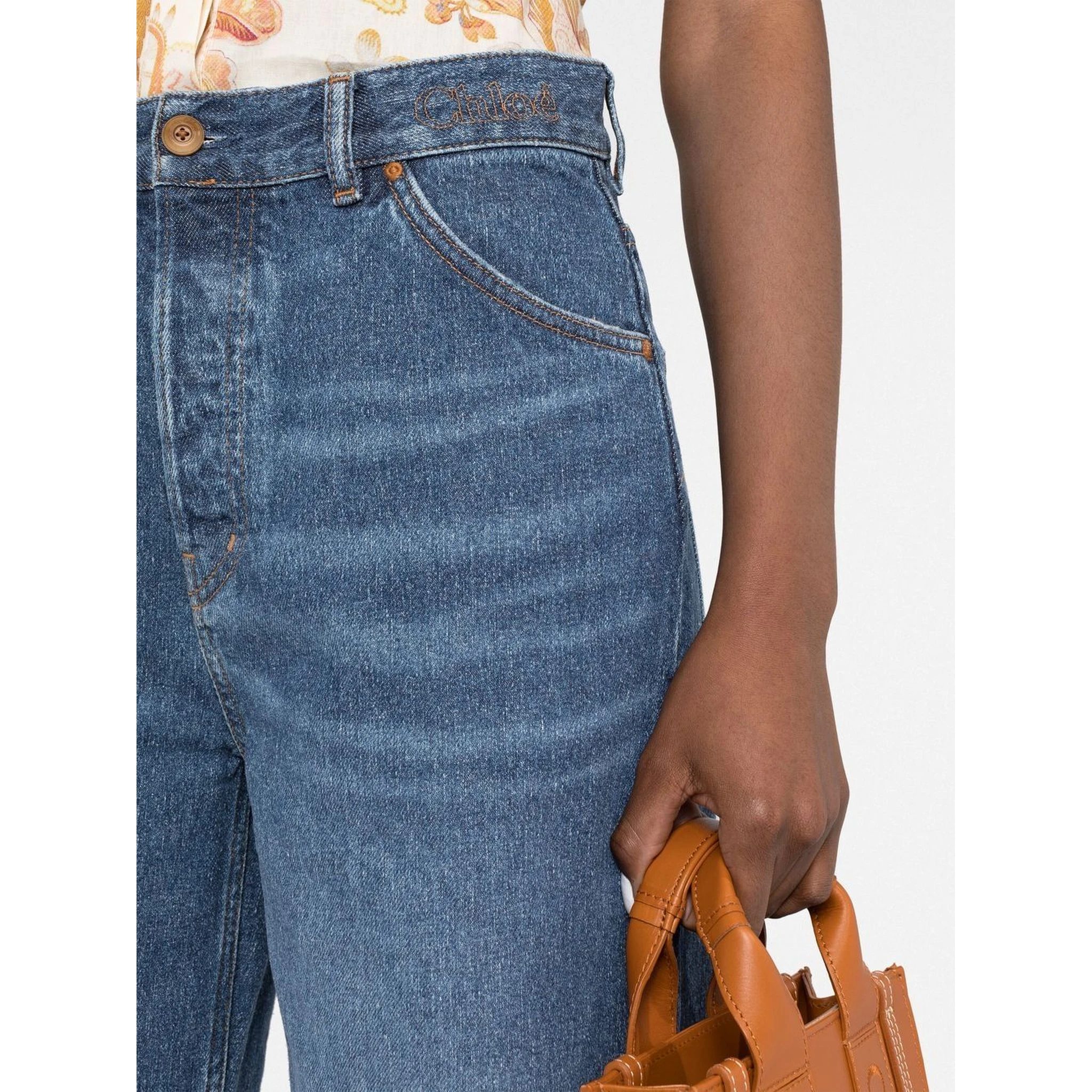 Logo Embroidered Wide-leg Jeans