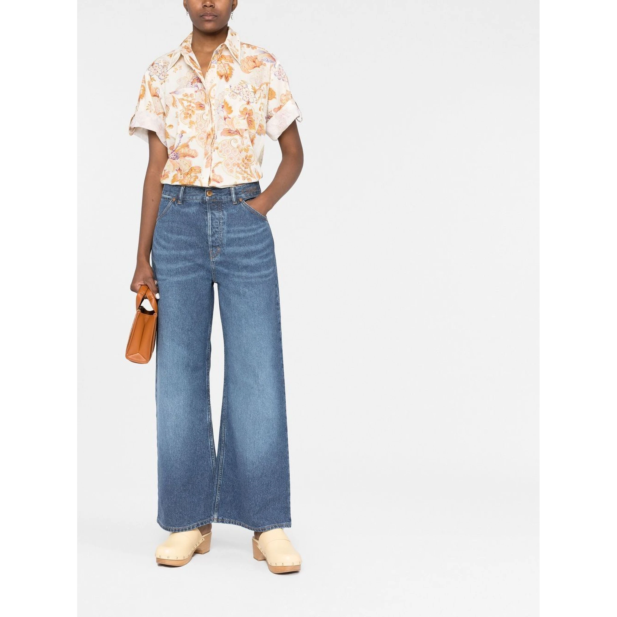 Logo Embroidered Wide-leg Jeans