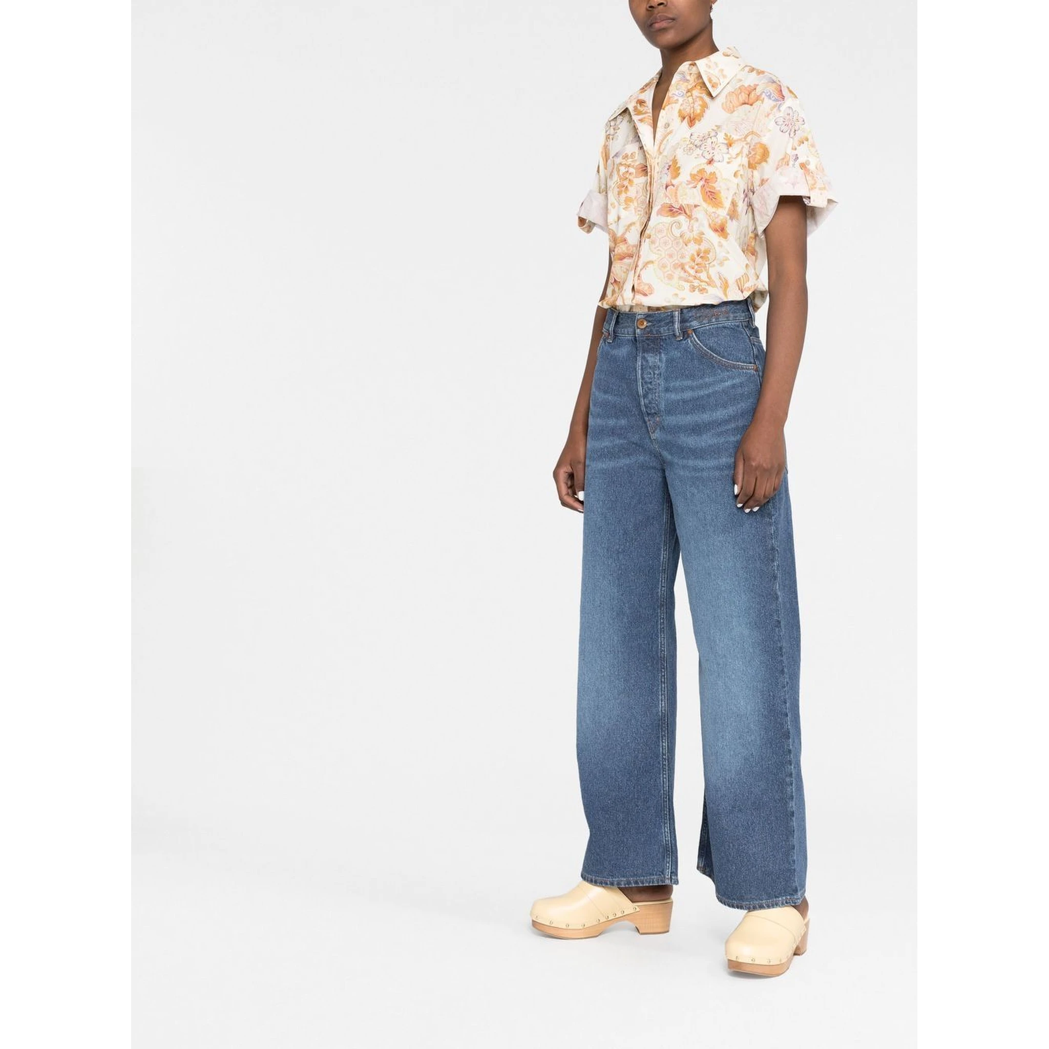 Logo Embroidered Wide-leg Jeans