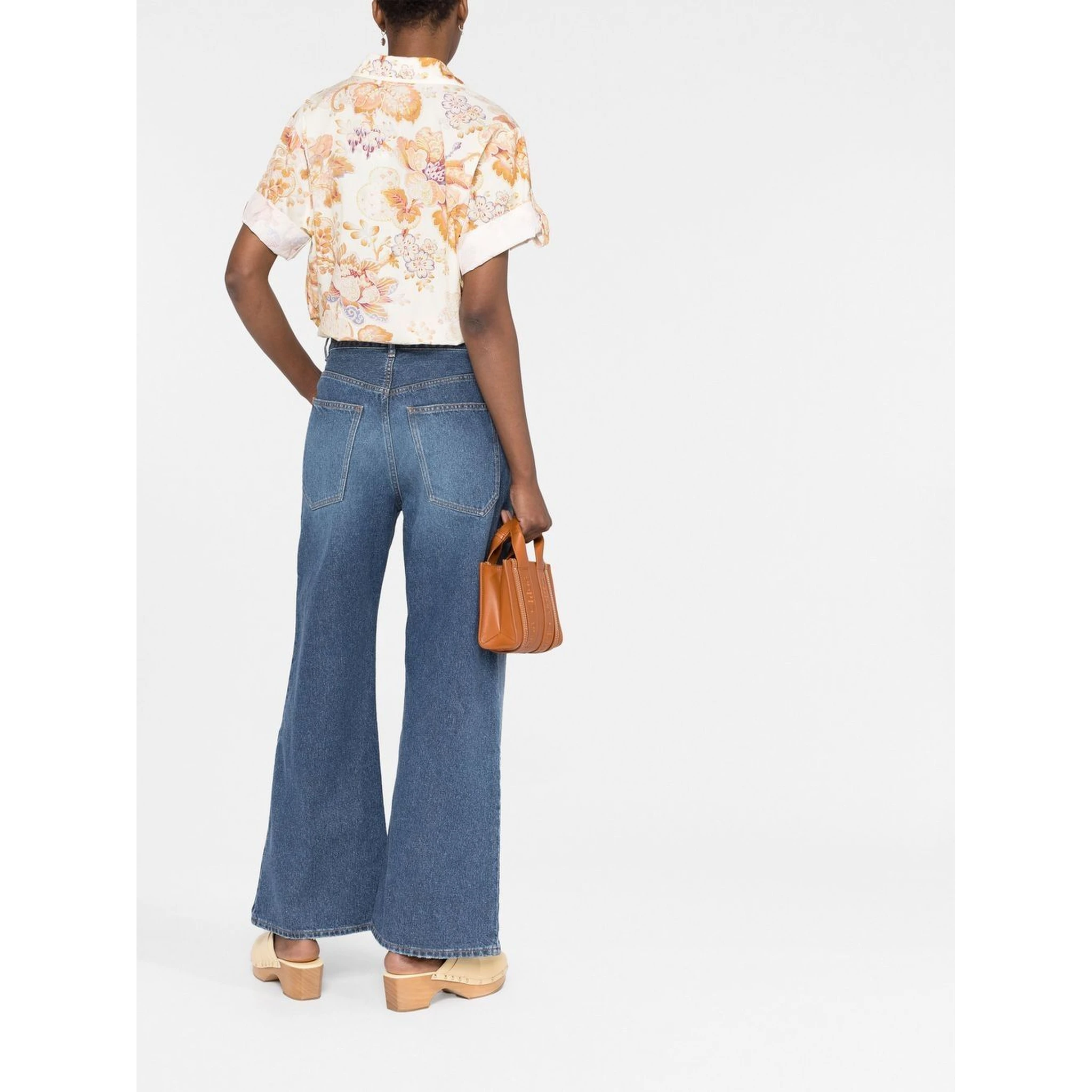 Logo Embroidered Wide-leg Jeans