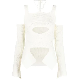 Ribbed Knit Cut-out Top In White