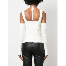 Ribbed Knit Cut-out Top In White
