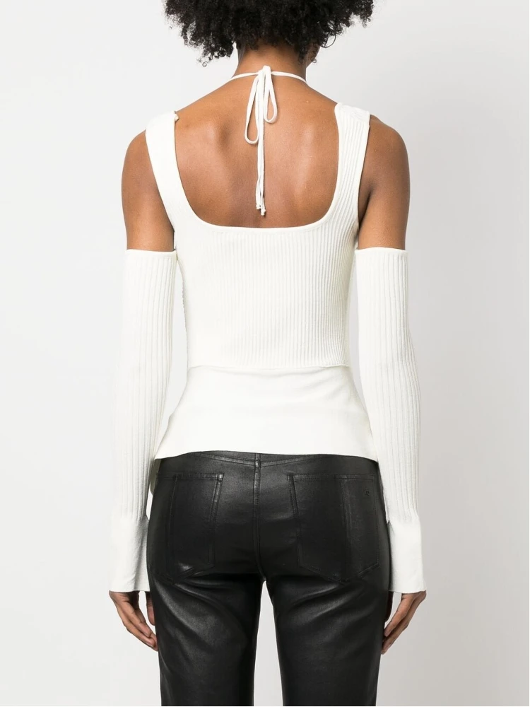 Ribbed Knit Cut-out Top In White alternative