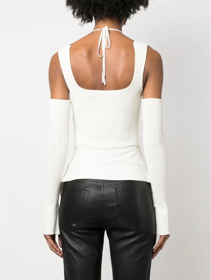 Ribbed Knit Cut-out Top In White