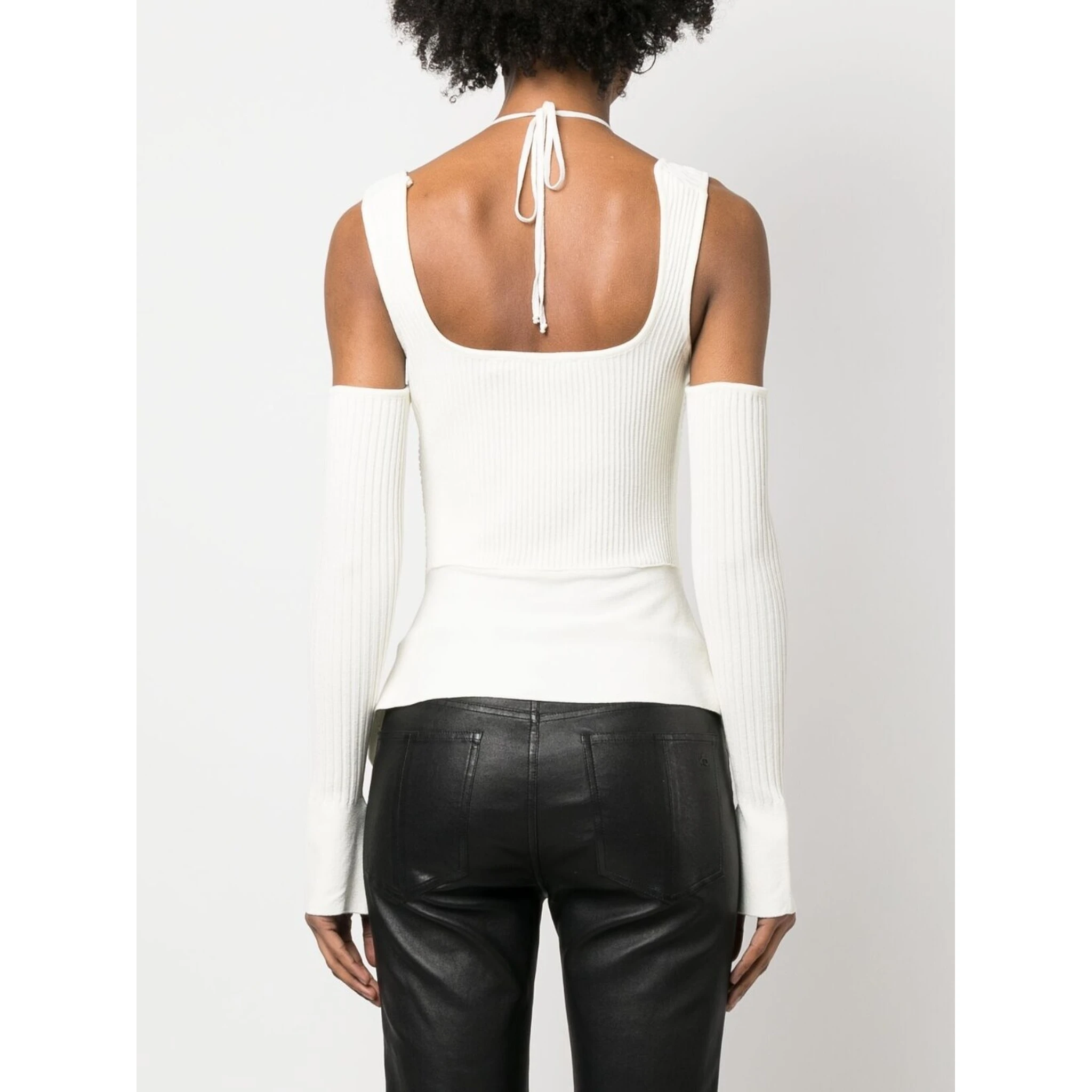 Ribbed Knit Cut-out Top In White