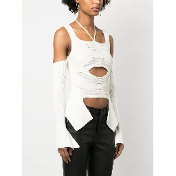 Ribbed Knit Cut-out Top In White