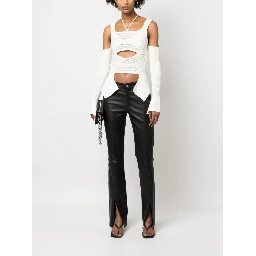 Ribbed Knit Cut-out Top In White