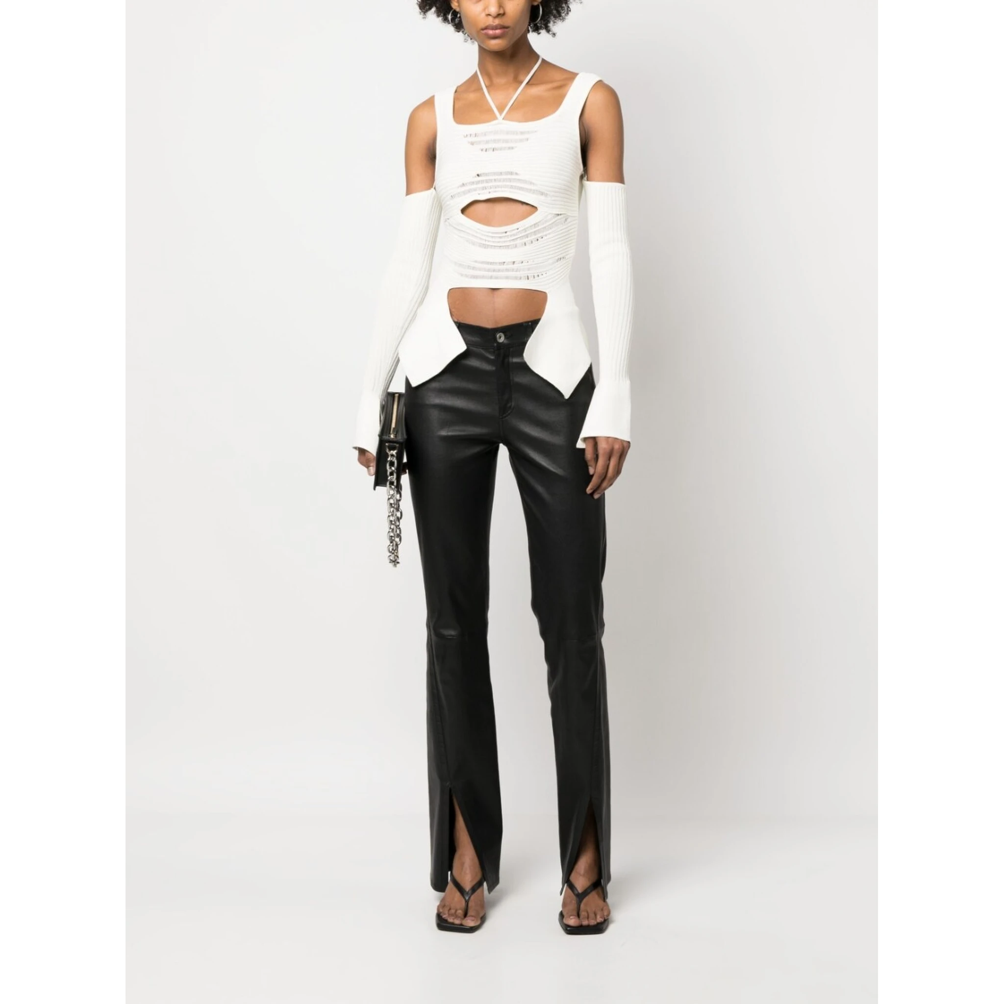 Ribbed Knit Cut-out Top In White