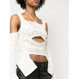 Ribbed Knit Cut-out Top In White