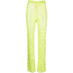Shimmering Trousers High-waisted Rhinestone Embellishment In Green