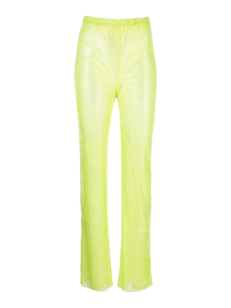 Shimmering Trousers High-waisted Rhinestone Embellishment In Green