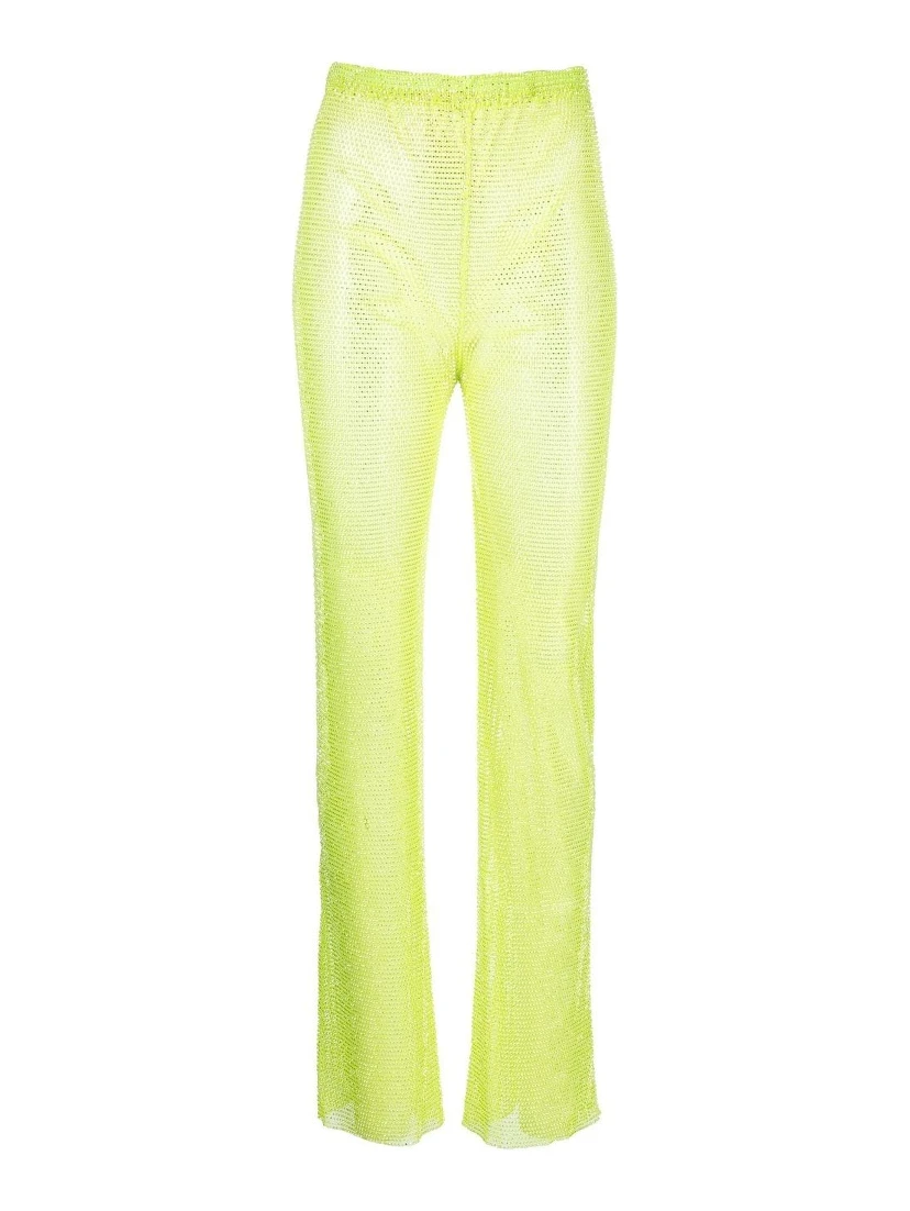 Shimmering Trousers High-waisted Rhinestone Embellishment In Green