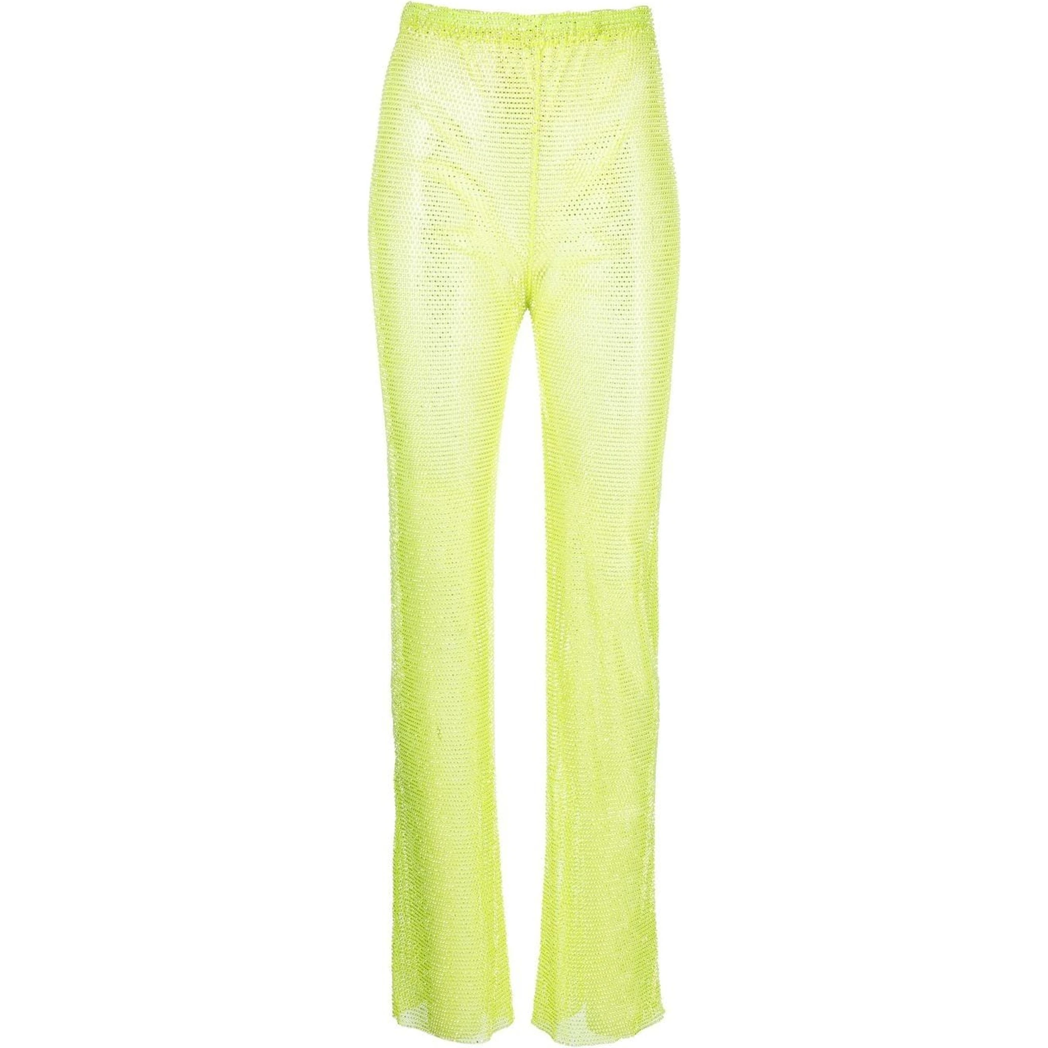 Shimmering Trousers High-waisted Rhinestone Embellishment In Green