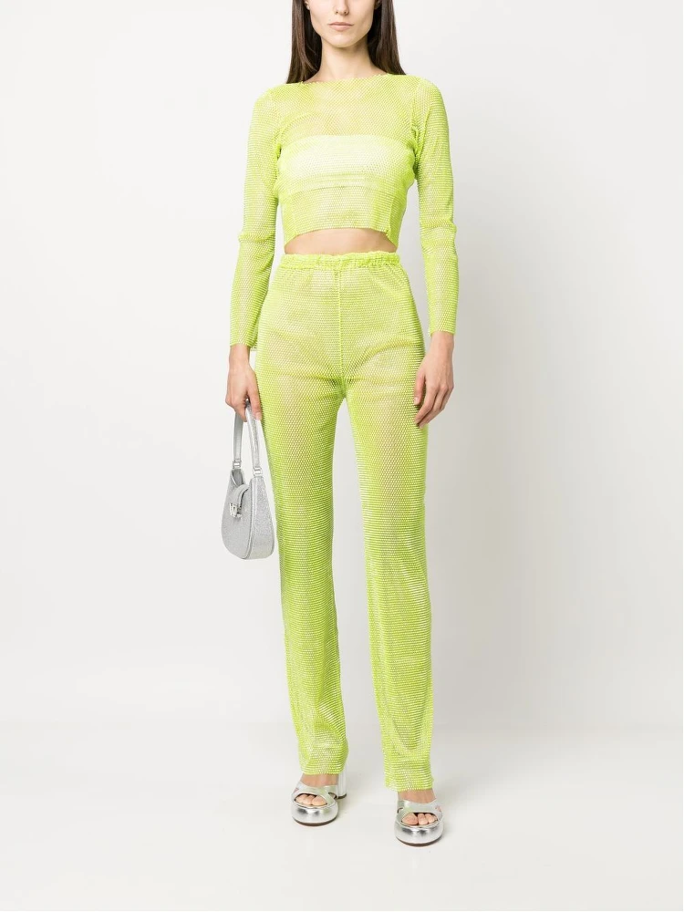 Shimmering Trousers High-waisted Rhinestone Embellishment In Green alternative