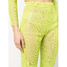 Shimmering Trousers High-waisted Rhinestone Embellishment In Green