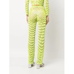 Shimmering Trousers High-waisted Rhinestone Embellishment In Green