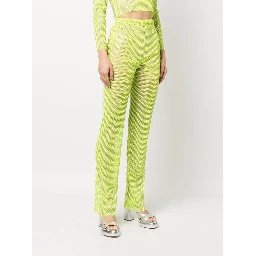 Shimmering Trousers High-waisted Rhinestone Embellishment In Green