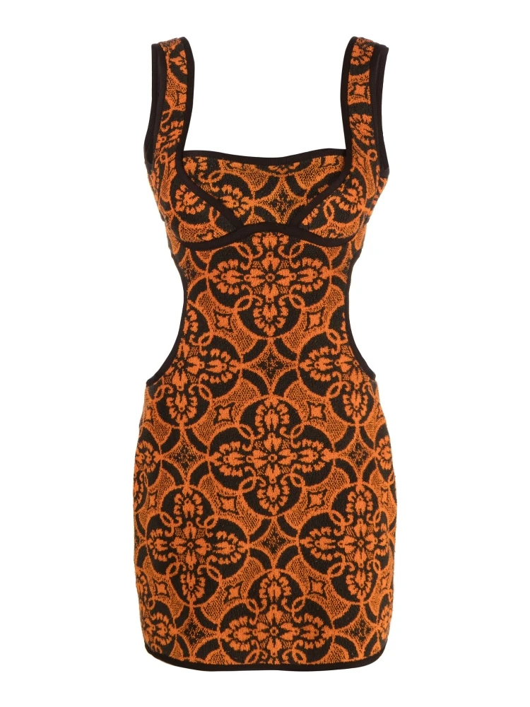 Geometric Pattern Embroidered Squaredneck Mini Dre