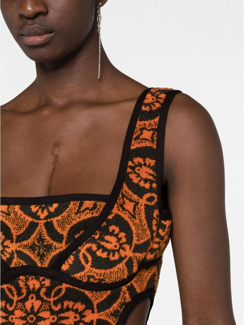 Geometric Pattern Embroidered Squaredneck Mini Dre
