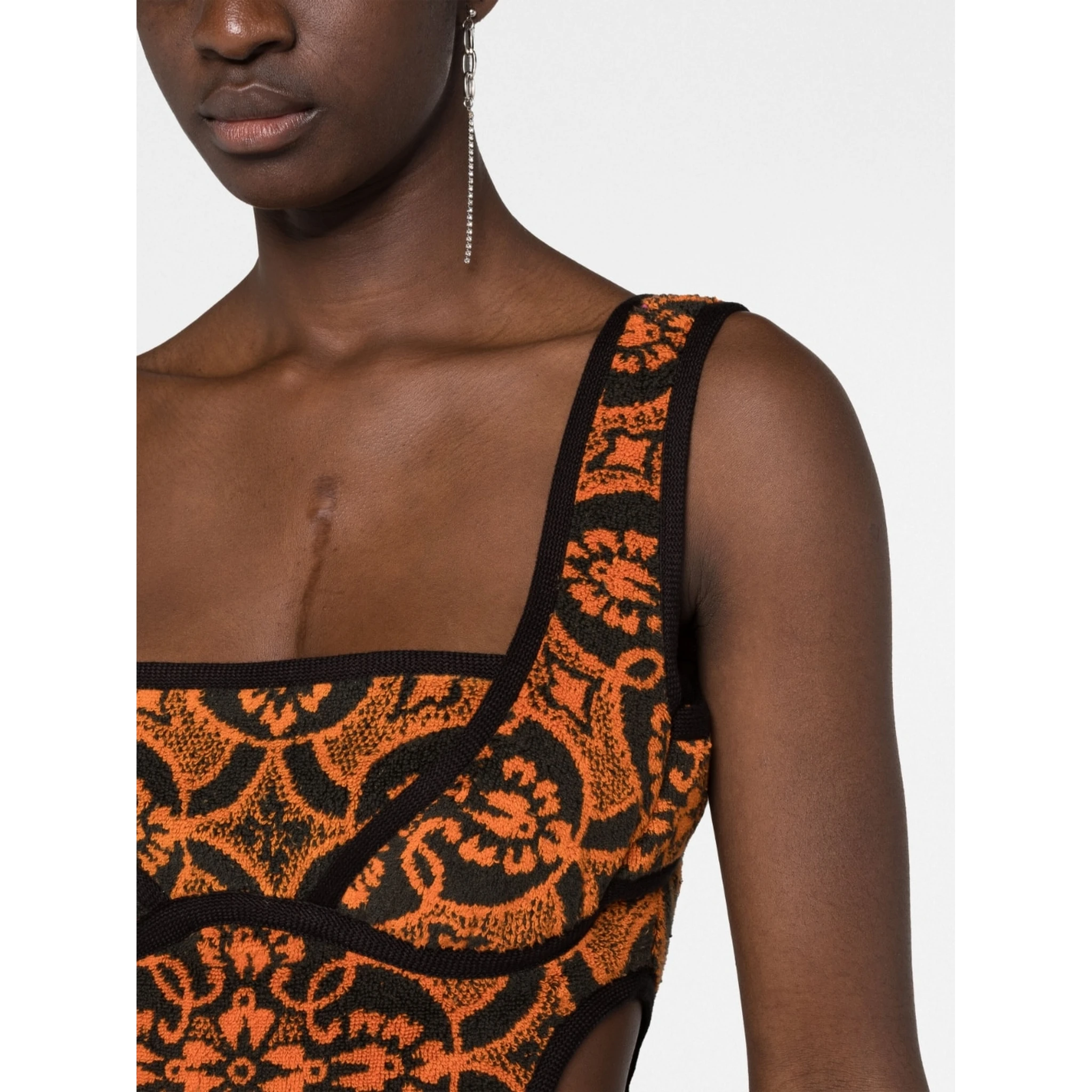 Geometric Pattern Embroidered Squaredneck Mini Dre