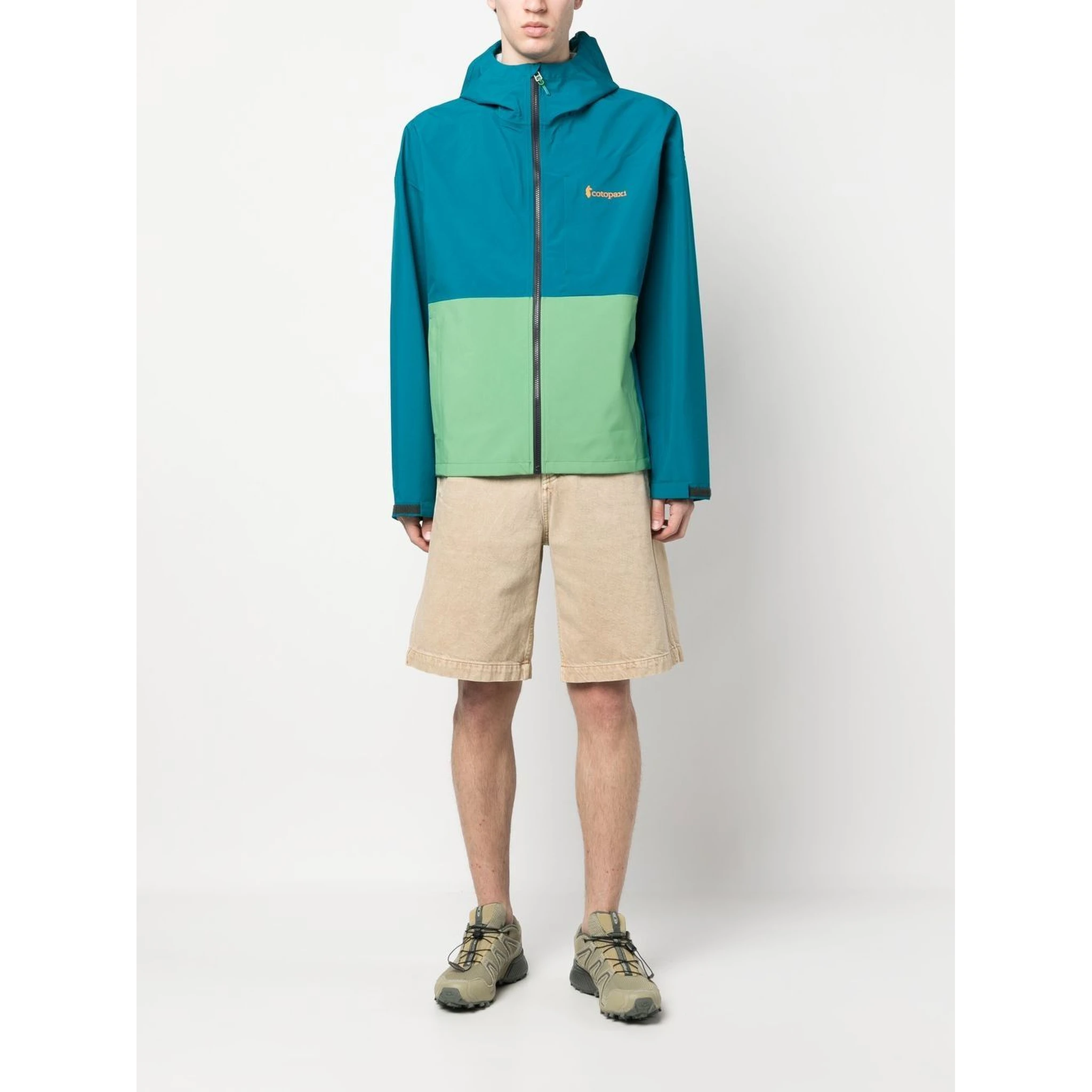 colour-block zip-up hooded jacket