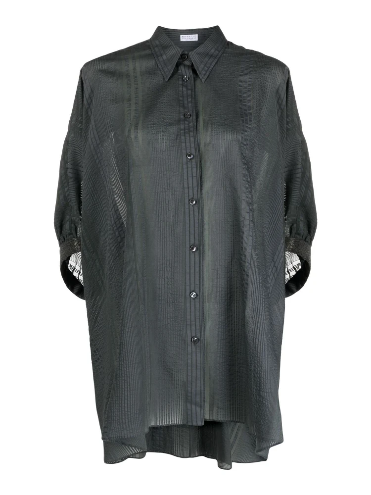 Striped Half-sleeve Draped Shirt In Black