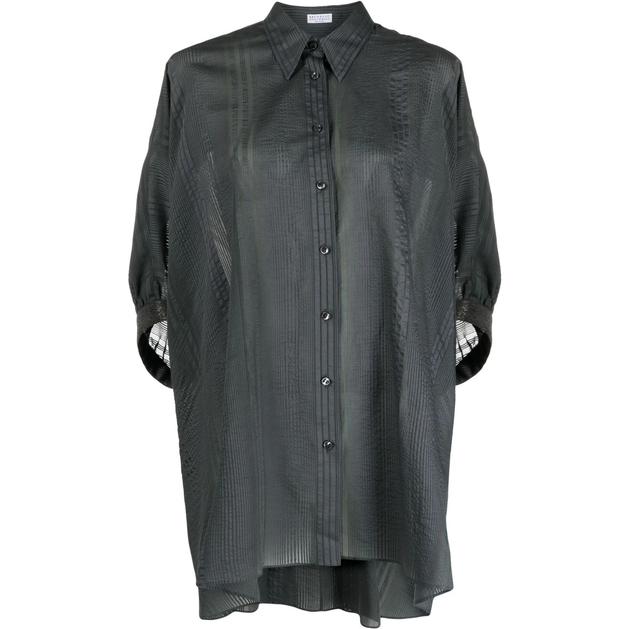 Striped Half-sleeve Draped Shirt In Black