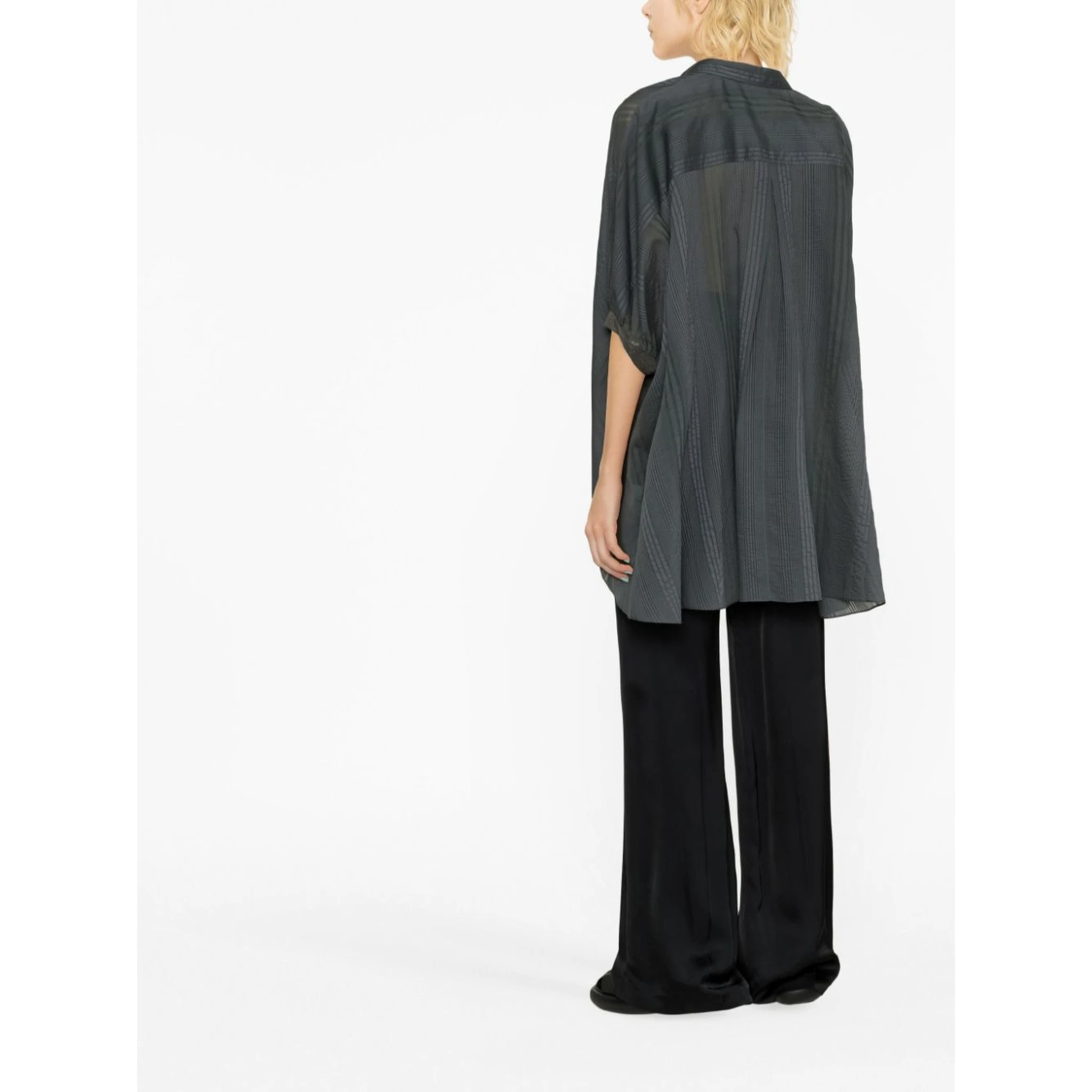 Striped Half-sleeve Draped Shirt In Black