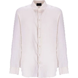 Garment-dyed Linen Shirt With French Collar In White