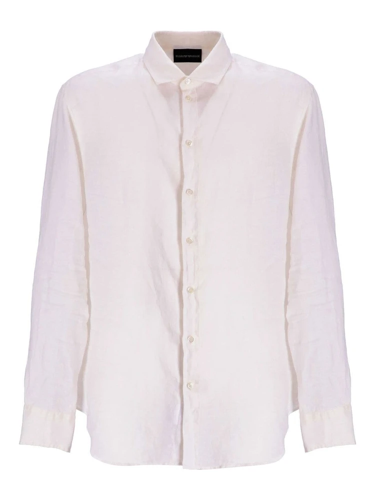 Garment-dyed Linen Shirt With French Collar In White