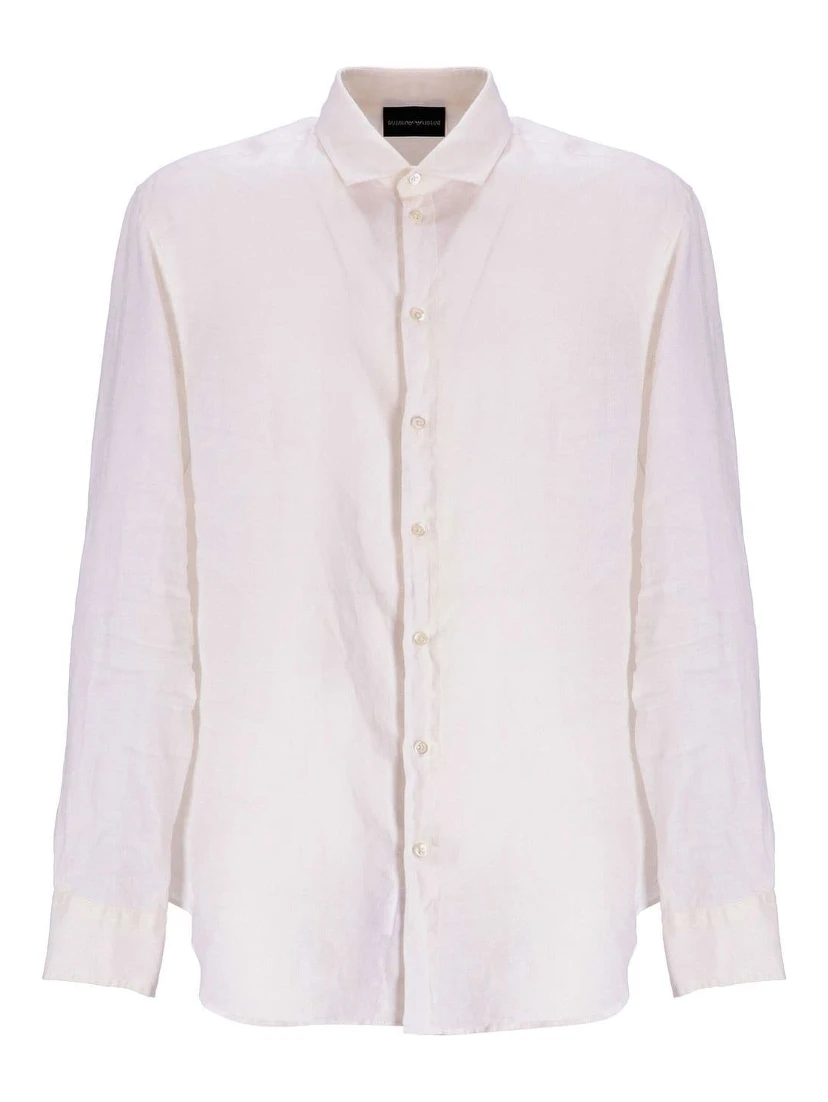 Garment-dyed Linen Shirt With French Collar In White