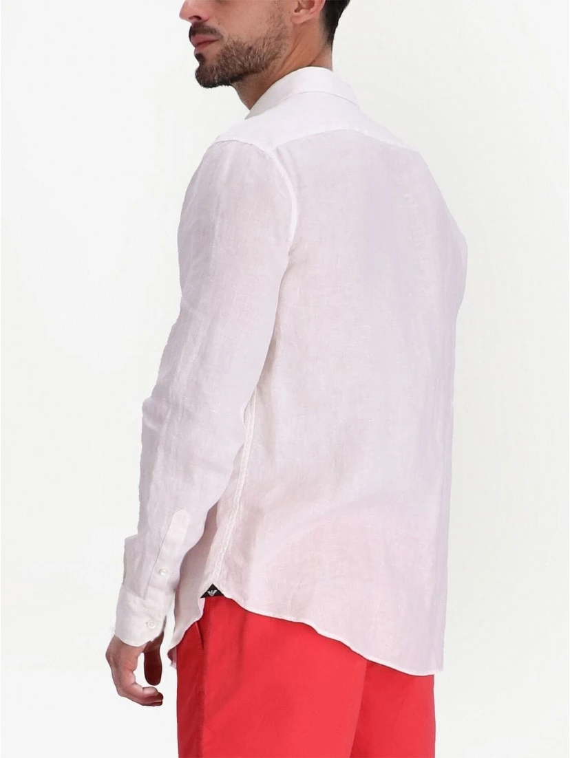 Garment-dyed Linen Shirt With French Collar In White