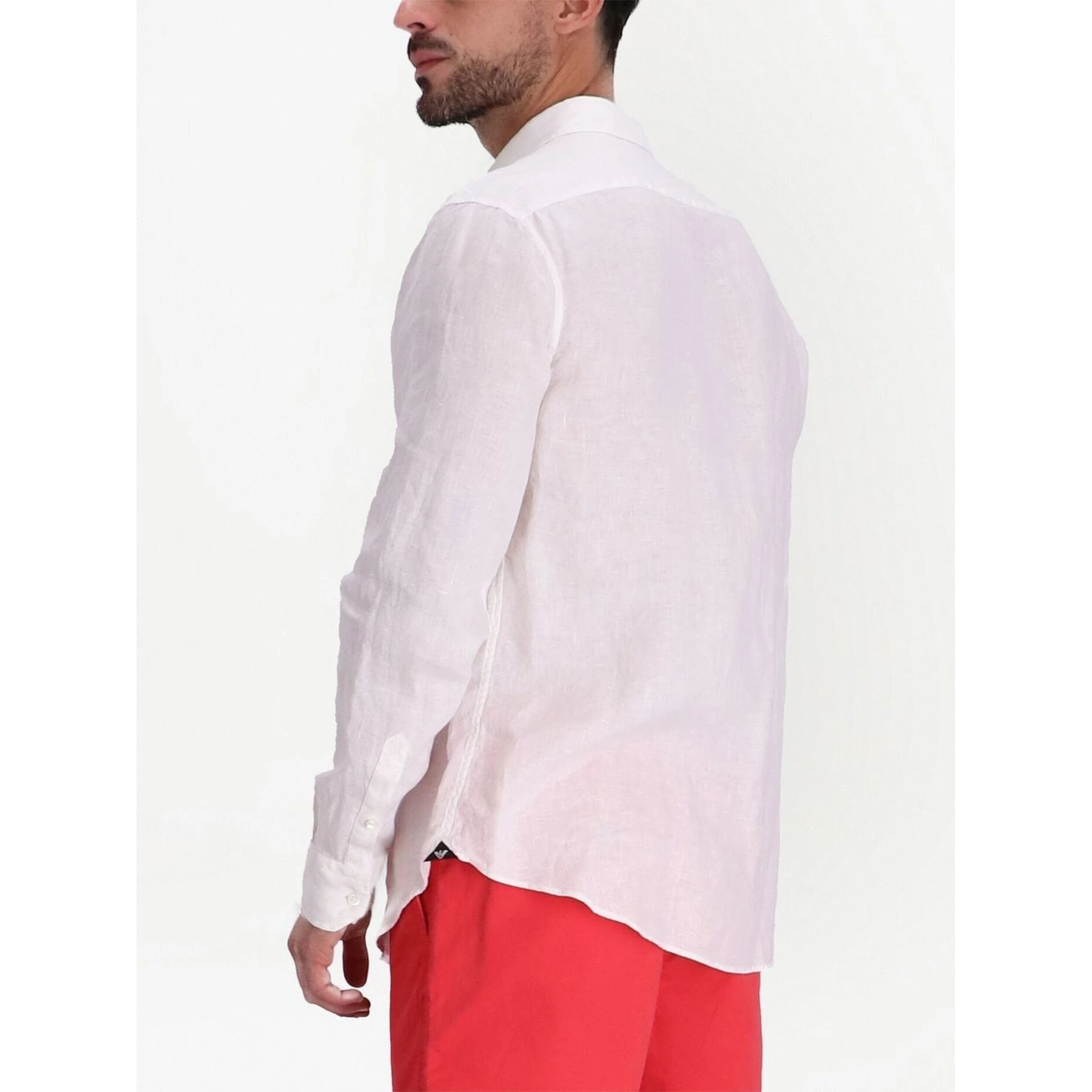 Garment-dyed Linen Shirt With French Collar In White