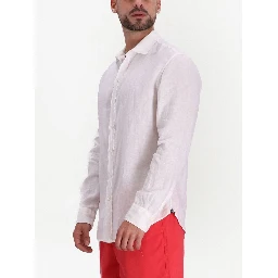 Garment-dyed Linen Shirt With French Collar In White