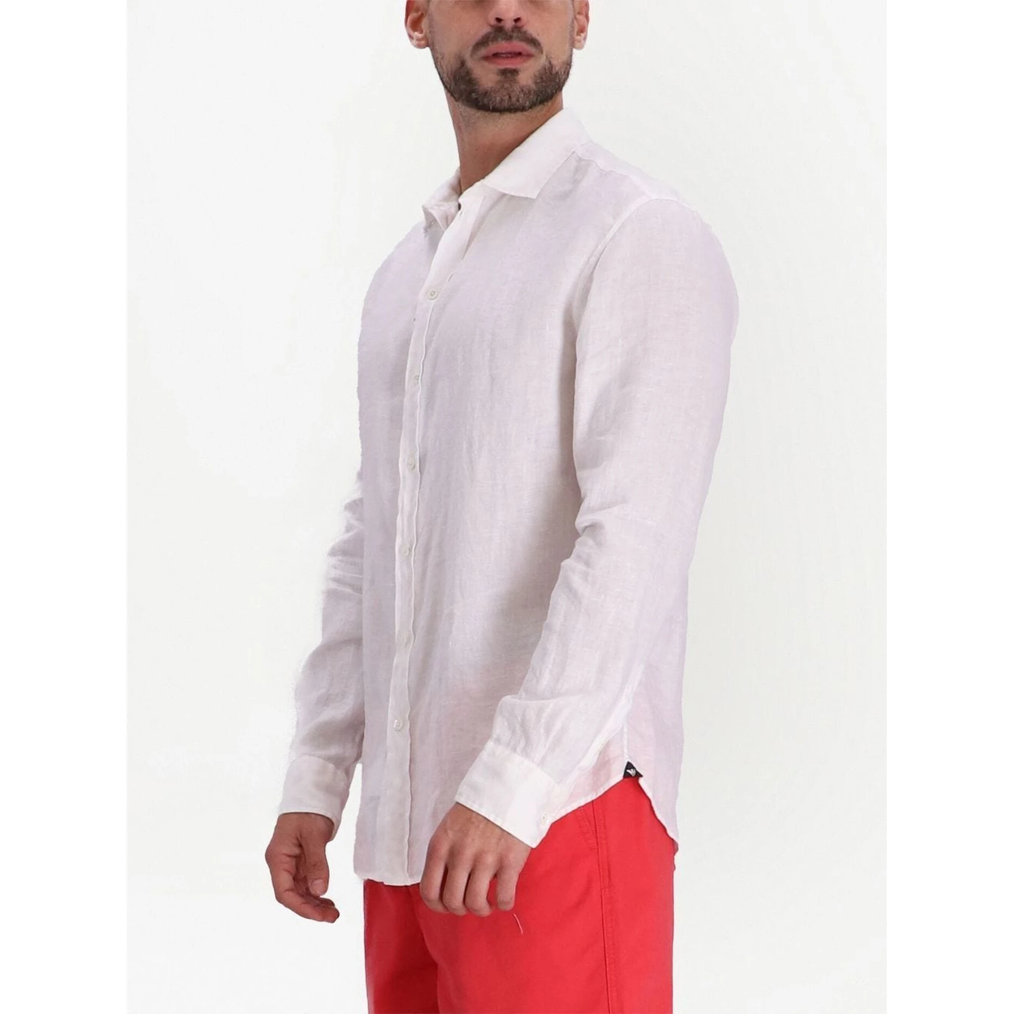 Garment-dyed Linen Shirt With French Collar In White