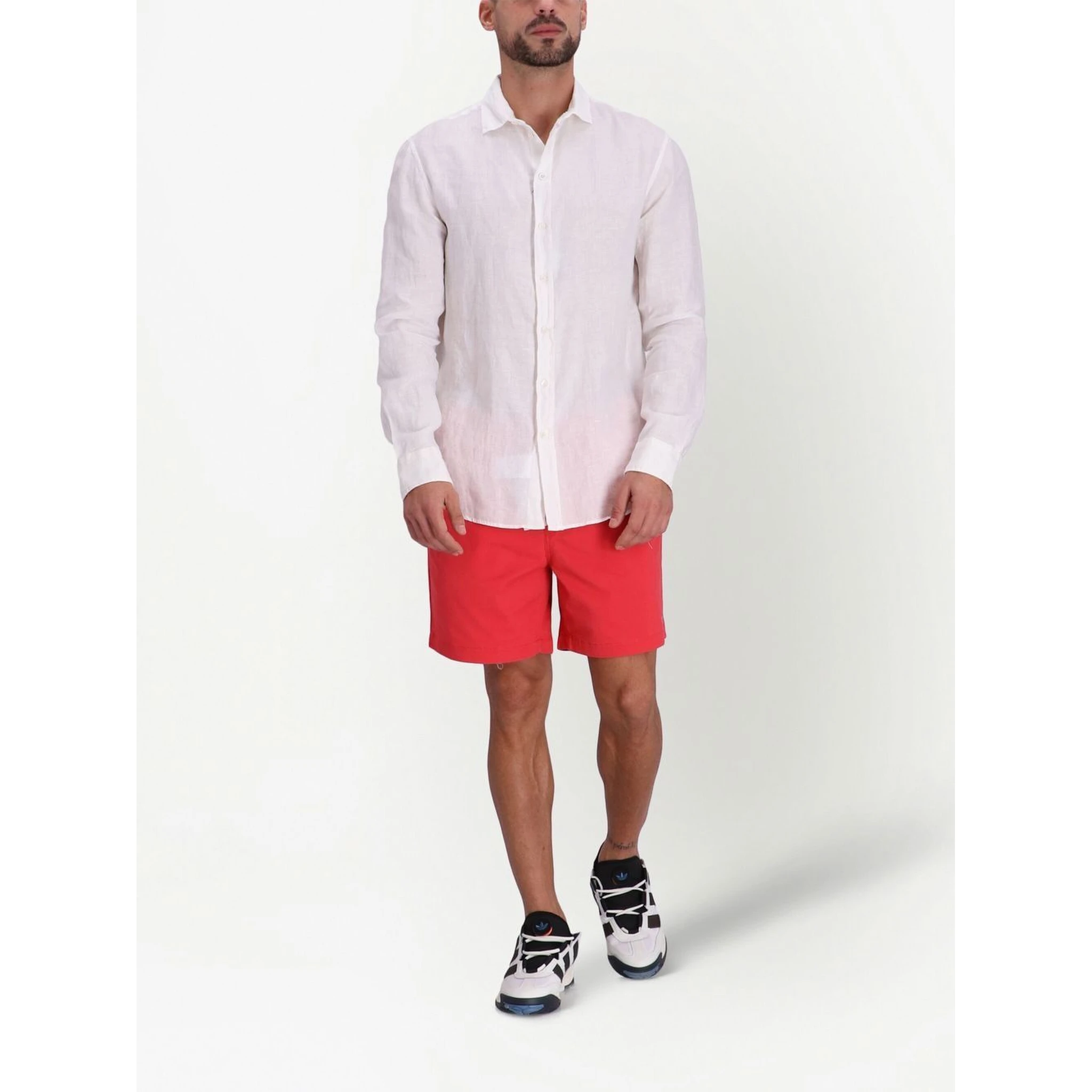 Garment-dyed Linen Shirt With French Collar In White