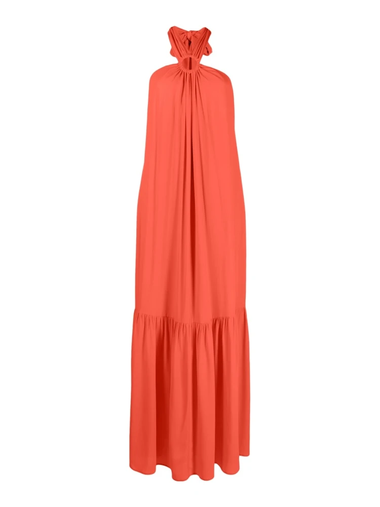 Silk Blend Long Dress In Red