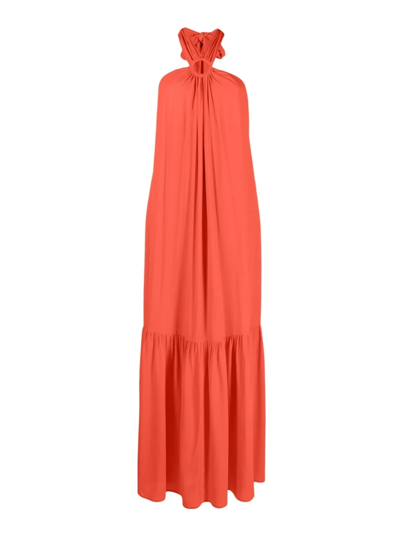 Silk Blend Long Dress In Red