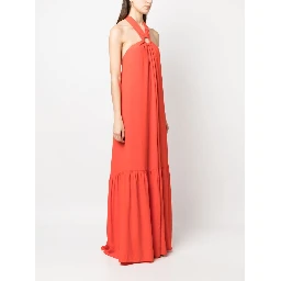 Silk Blend Long Dress In Red