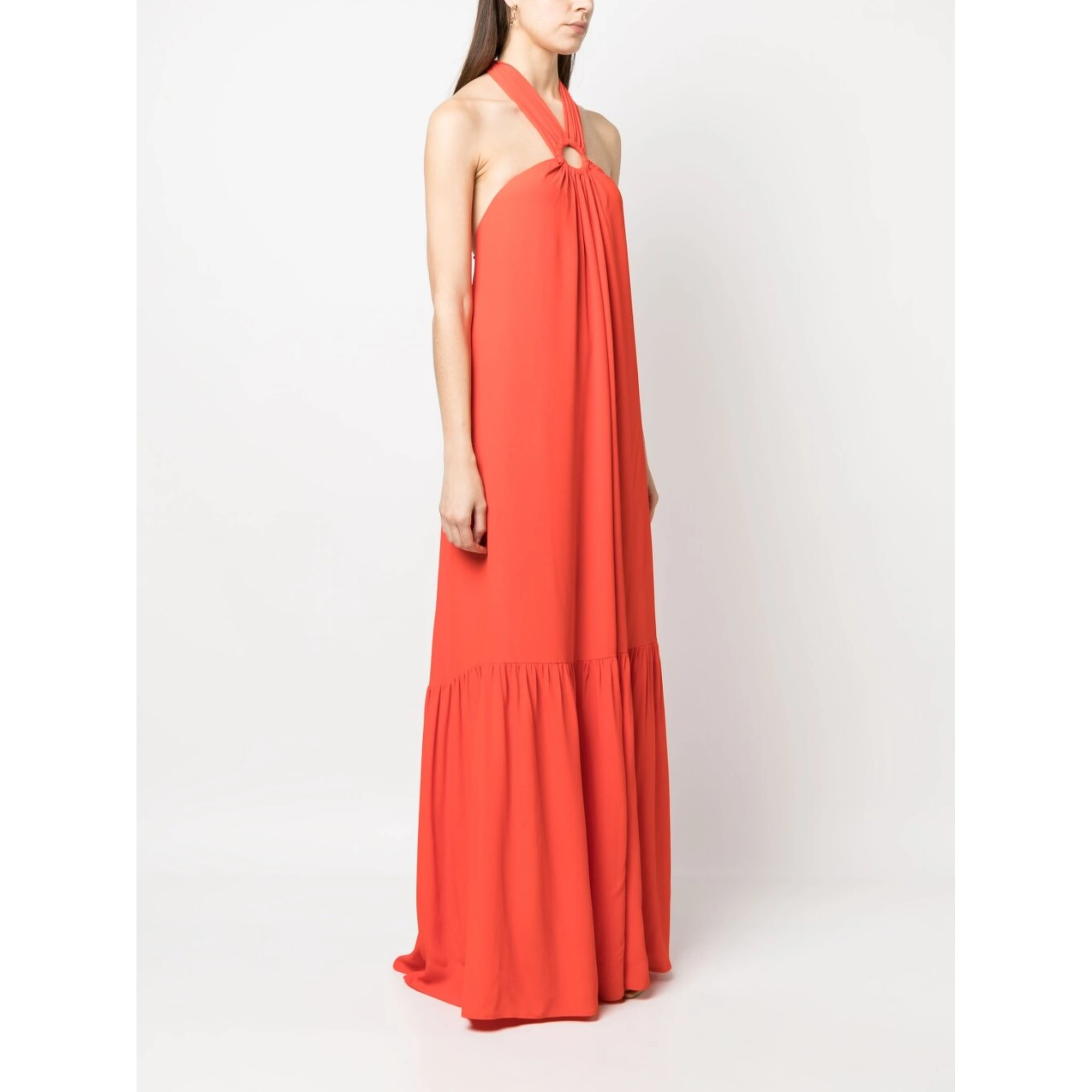 Silk Blend Long Dress In Red