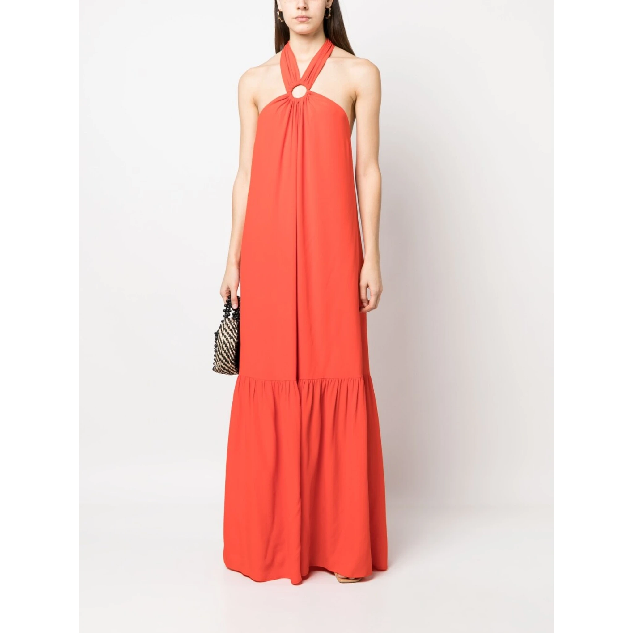 Silk Blend Long Dress In Red