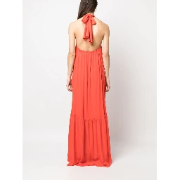 Silk Blend Long Dress In Red