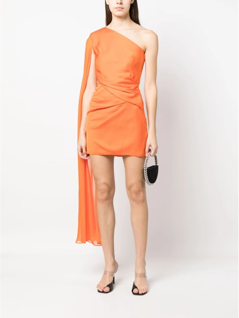 one-shoulder draped-detail dress